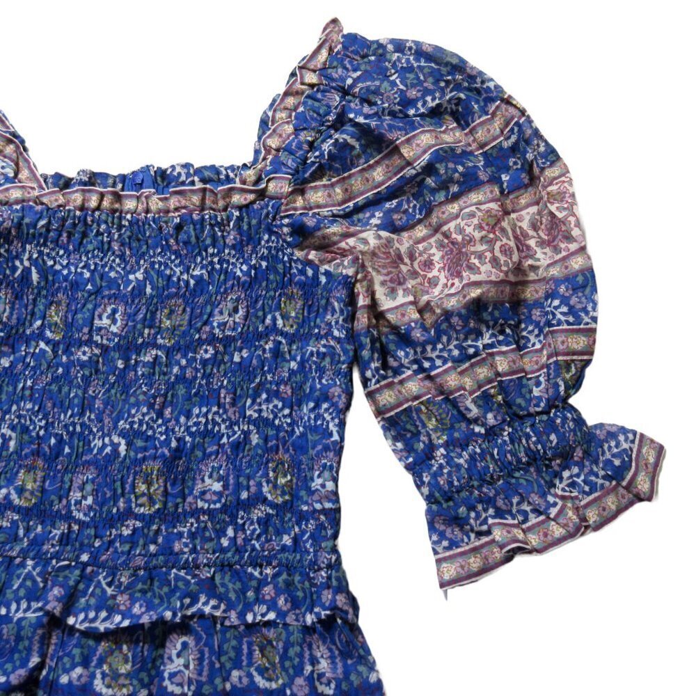 NWT Sea Rosita in Blue Cotton Smocked Puff-Sleeve Tiered Midi Dress XS $395 - Picture 4 of 10